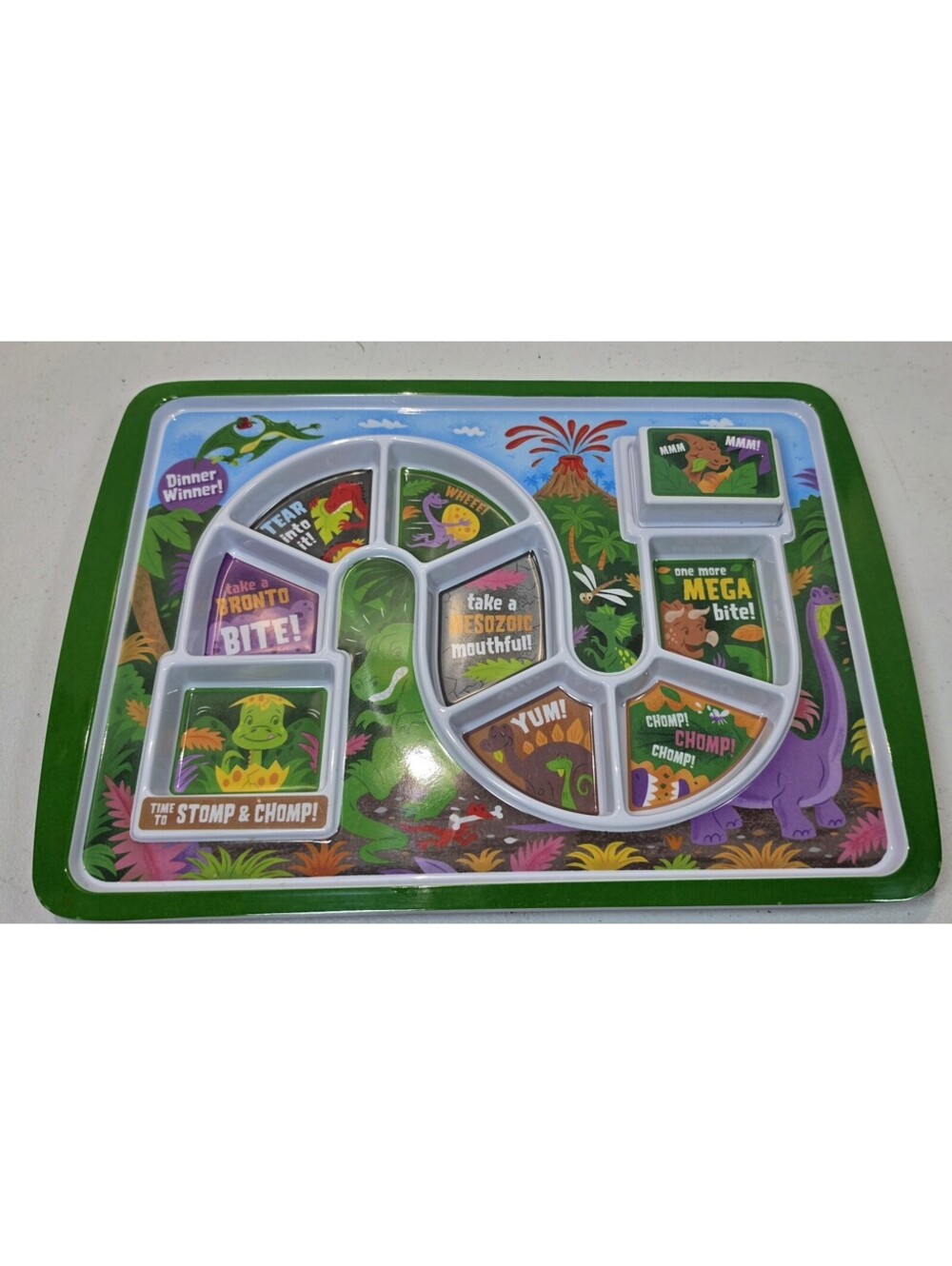 Genuine Fred Dinner Winner Dino Time Dinosaur Kids Divided Meal Plate...